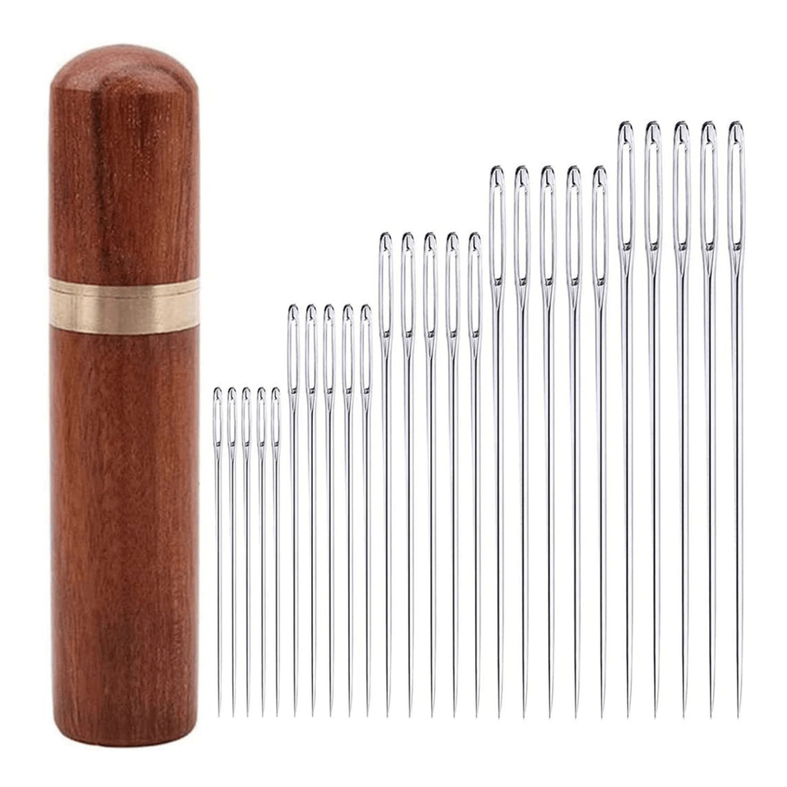 25pcs Large Eye Hand Sewing Needles Set Stitching Needles With Wood Needle Case