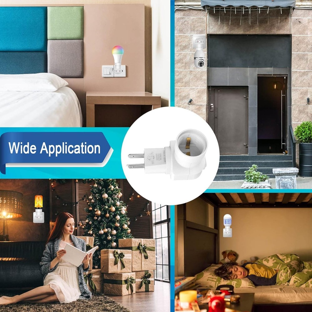 3 Prong Light Bulb Socket Adapter, 360° Rotatable Plug with On/Off Switch