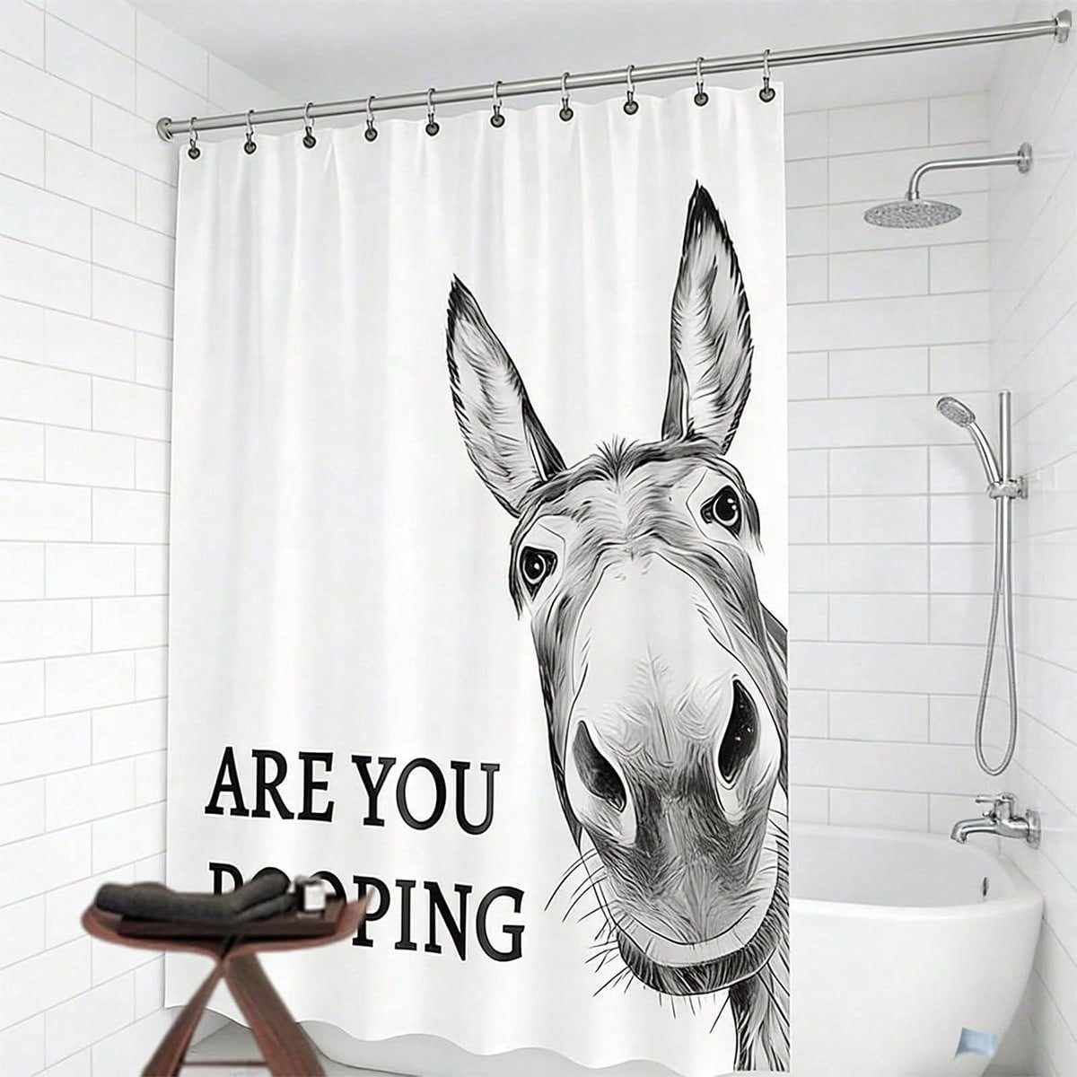 Funny Donkey Shower Curtain - 'are You Pooping?' Design, Humorous Bathroom Decor