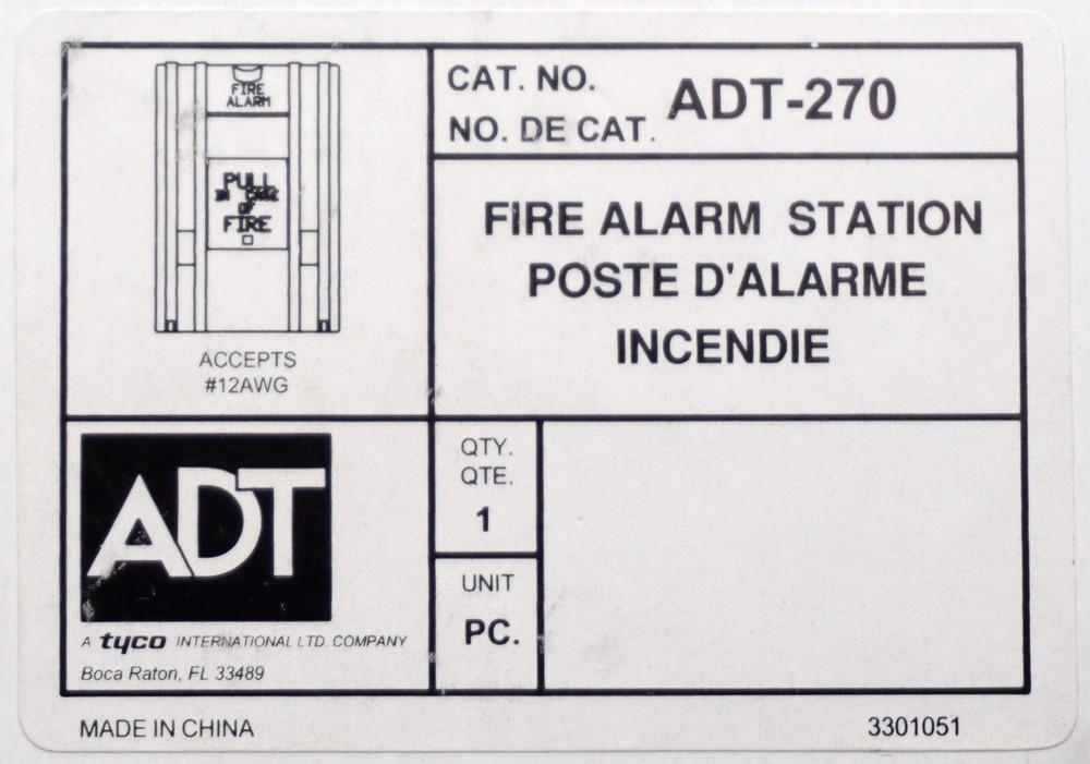 Tyco ADT-270 Fire Alarm Pull Station