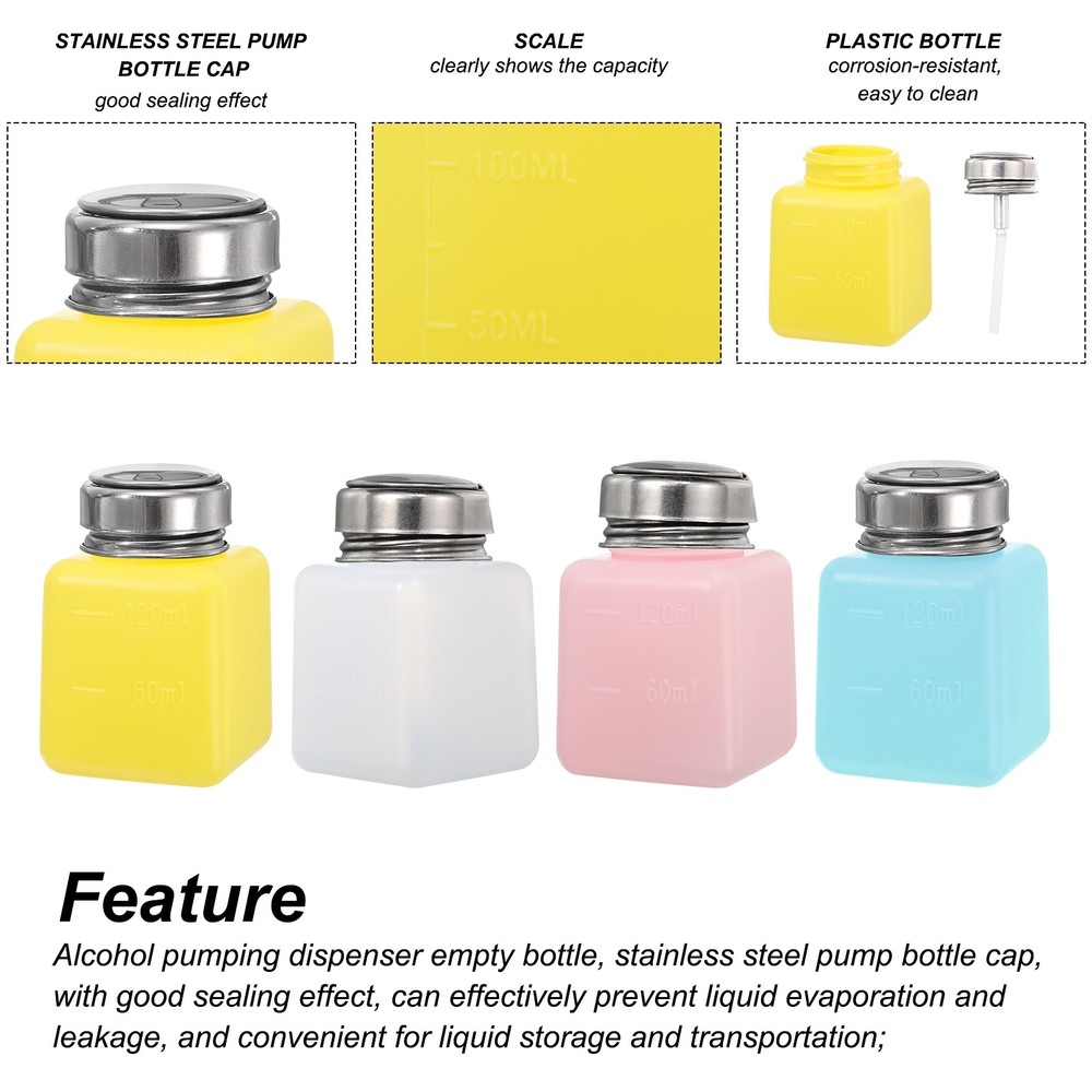 4pcs 4 Oz Alcohol Push Down Pump Dispenser Bottle Press 120ml