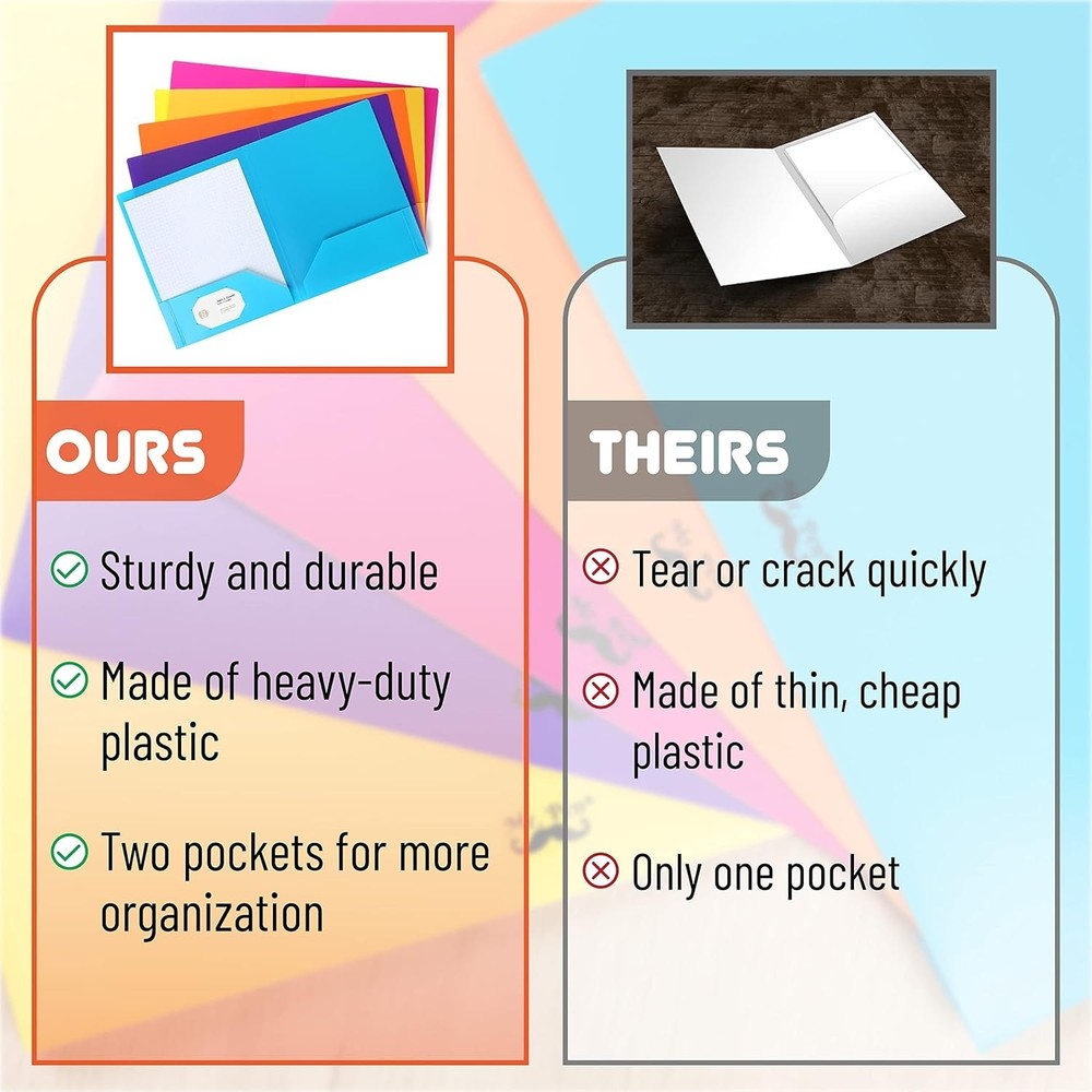 - Plastic Folders W/ Pockets 5 pcs Assorted Colors Folders W/ Pockets
