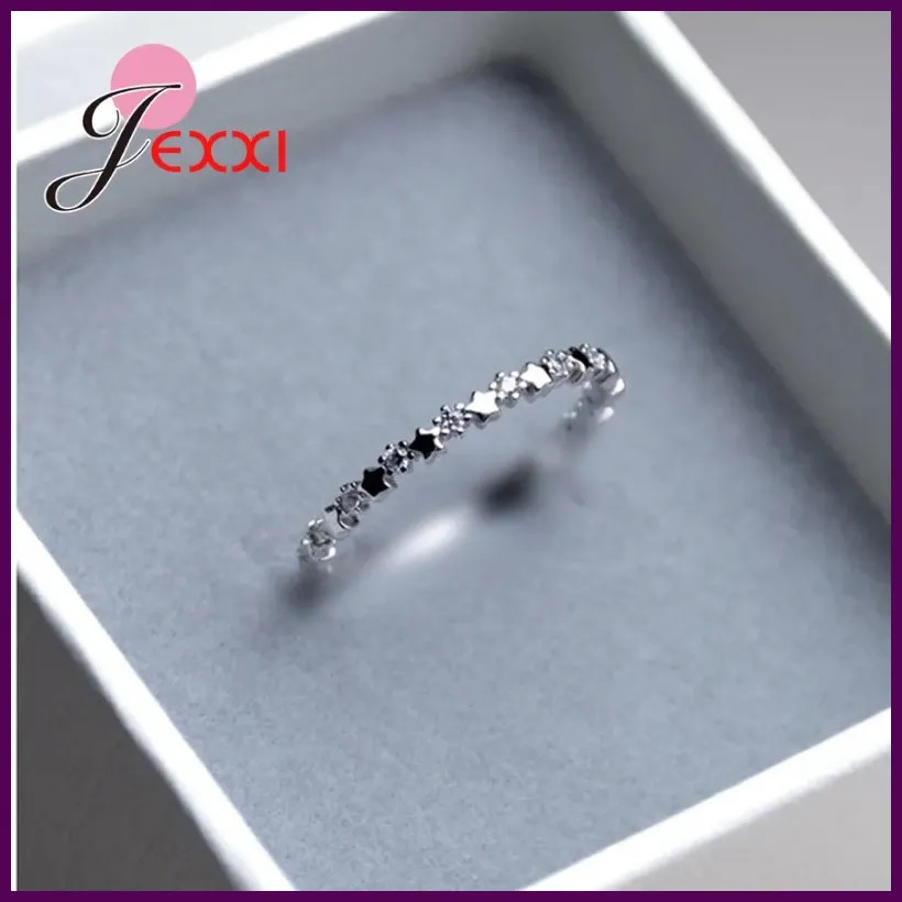 Luxury Original Delicate Solid 925 Silver Needle stars Finger Ring Authentic