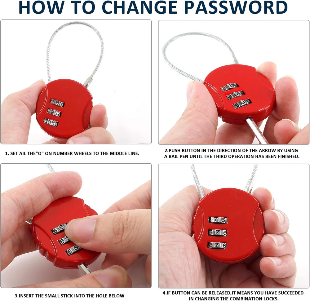 6 Pcs Combination Lock, 3 Digit Outdoor Waterproof Padlock Code Lock Cable Lugga