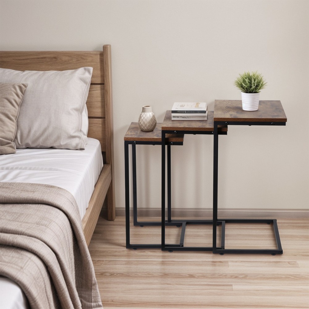 Nesting Tables 3PCS Side Tables Coffee Tables Stacking End Tables w/ Metal Frame