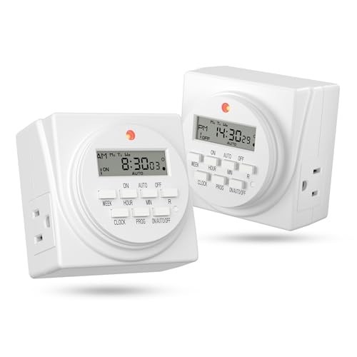 BN-LINK Indoor Digital Timer Outlet, Dual Outlet 7 Day Programmable Light Switch