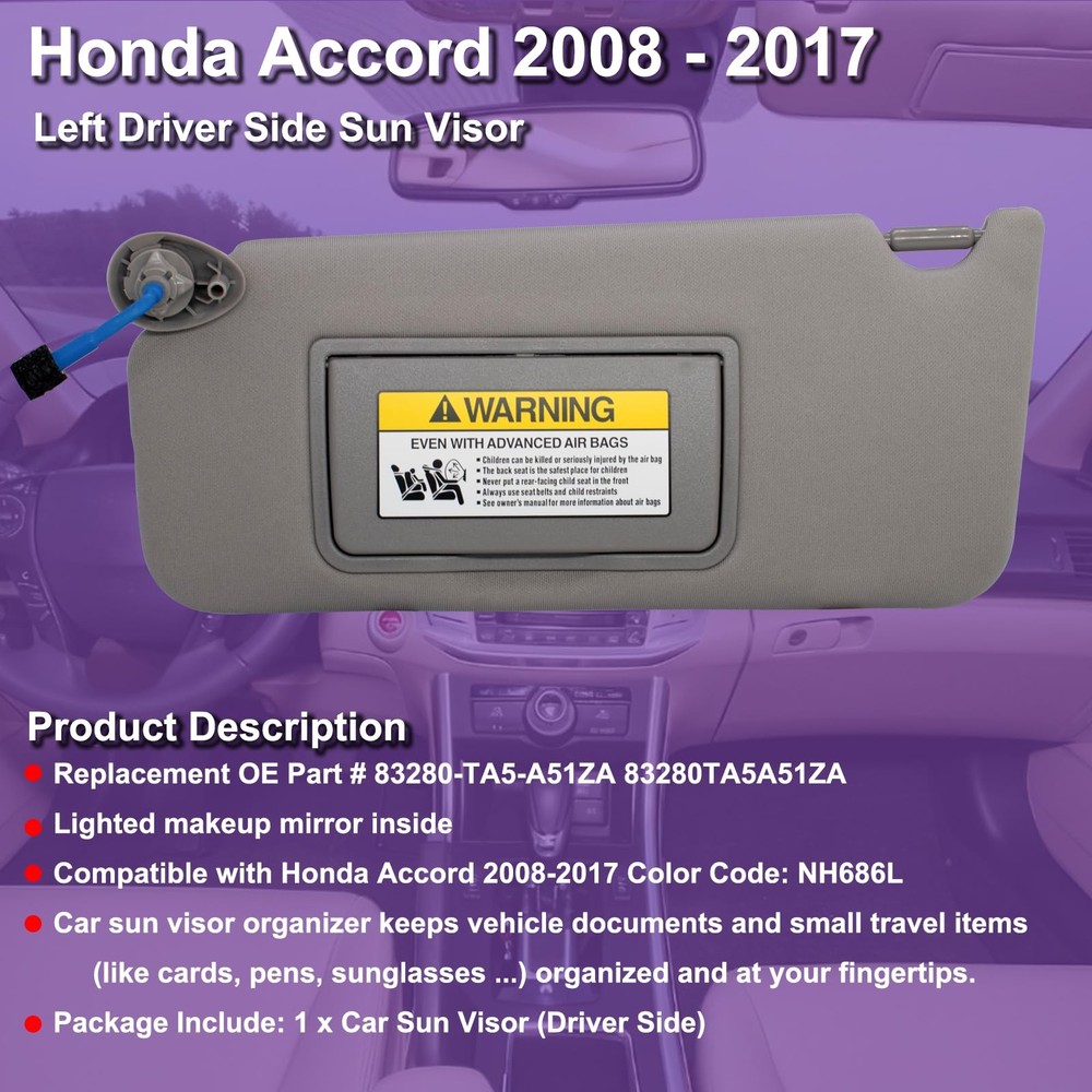 NHILES Left Driver Side Sun Visor Side, Gray(Left Side)