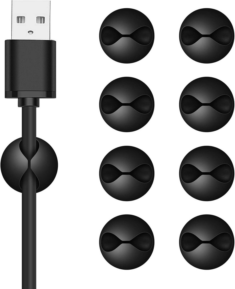 Compact Adhesive Cable Clips - 8 Pack for Effortless Cord Management Solutions