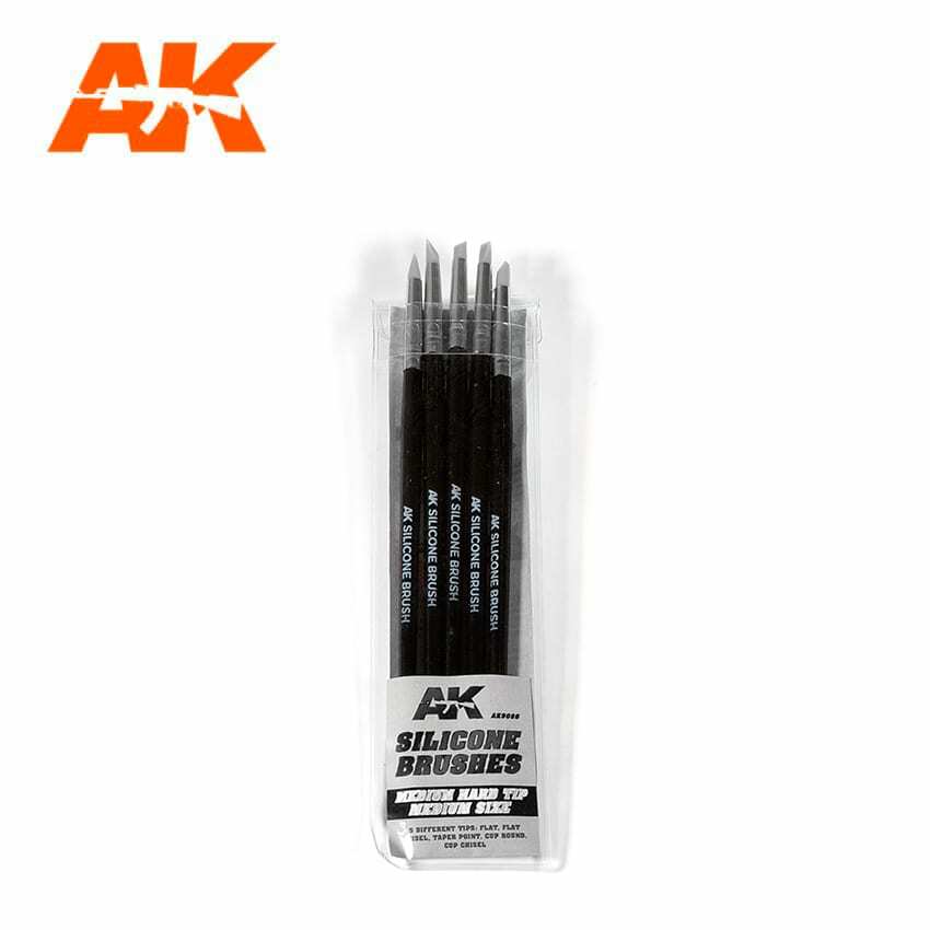 5 Medium Hard Tip Medium Size Silicone Brushes AK Interactive AK9086 Hobby Tool