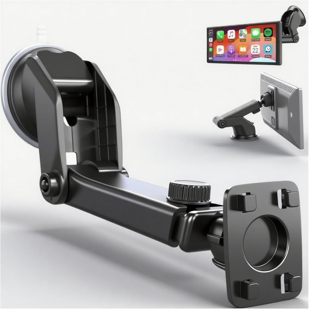 Extended Carplay Mount, 360° Flexible Windshield Holes Bracket, Black