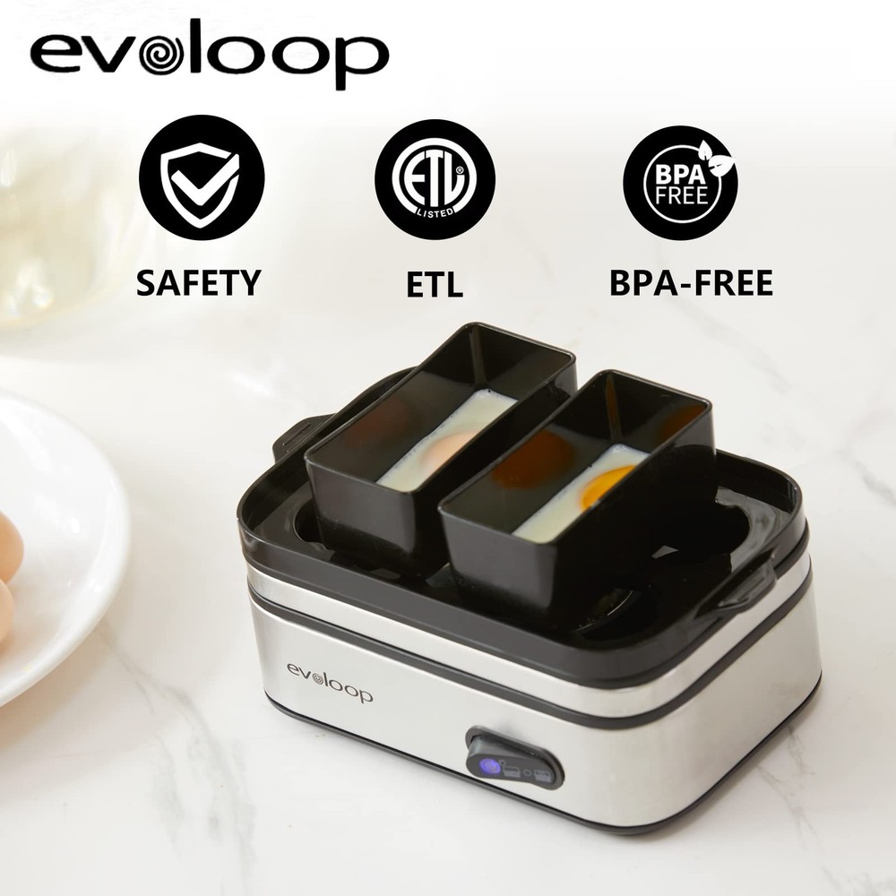 Evoloop Rapid Egg Cooker Electric 6 Eggs Capacity, Soft, Medium, Hard Silver