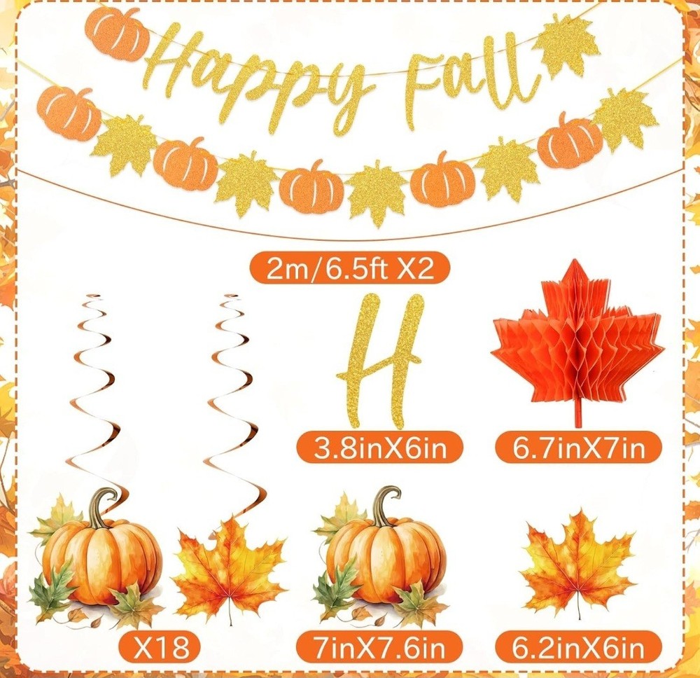 Autumn Banner, Happy Fall Party Decorations Pumpkin Maple Leaf Hanging