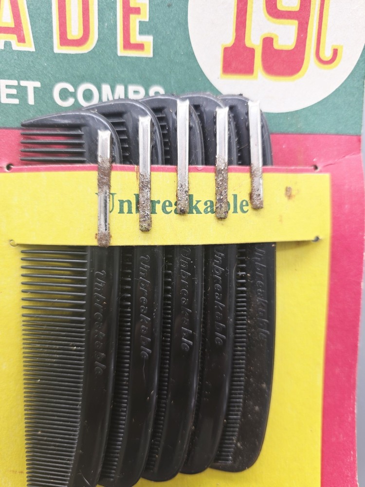 1950s PARADE Unbreakable Comb Store Display 22 Count, Bright Colors.