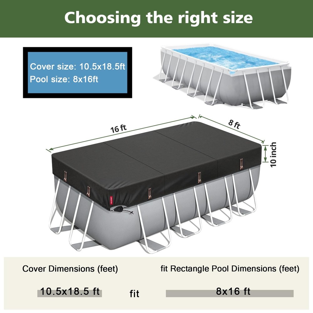 Winter Rectangular Pool Cover for 8x16 Ft Bestway/Intex/Coleman Frame Rectang...