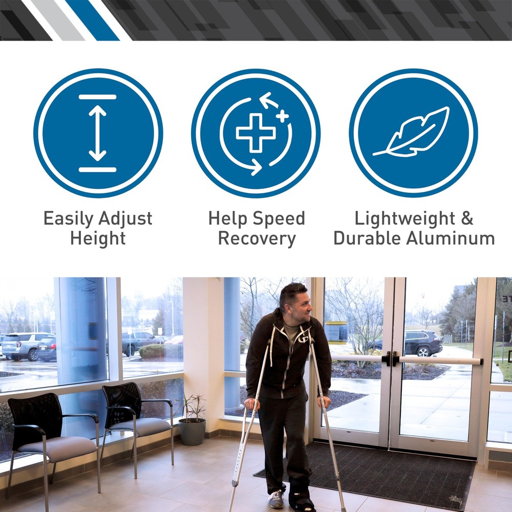 Aluminum Crutches, Medium (Pair) - Adjustable Height (5'2" - 5'10"), Lightwei...