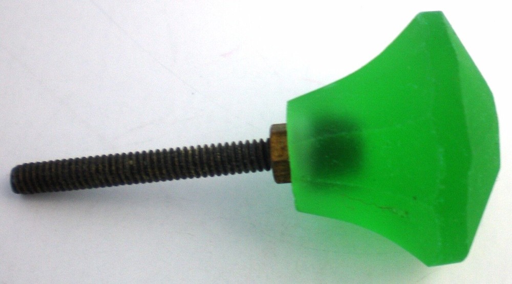UNUSUAL OLDER FROSTED GREEN GLASS HAND CUT KNOBS PULLS HANDLES