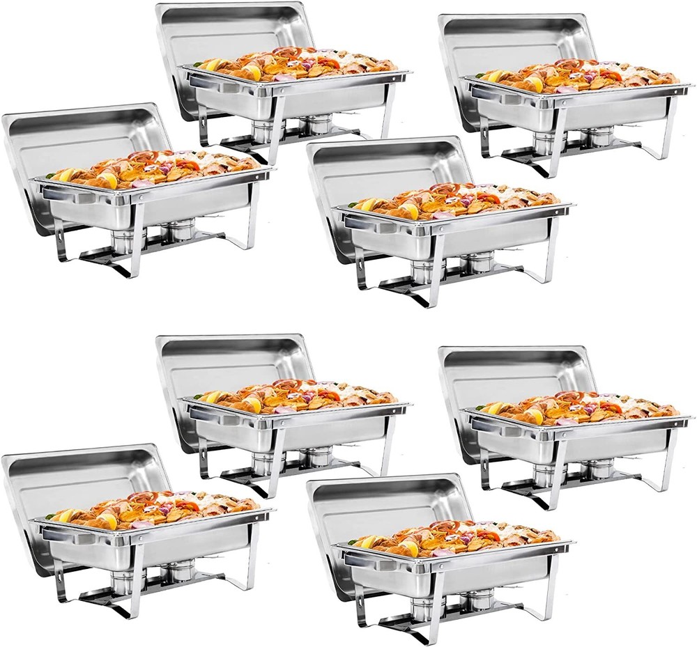 8 Pack 8QT Rectangular Chafing Dish Buffet Set Stainless Steel Full Size Chafer