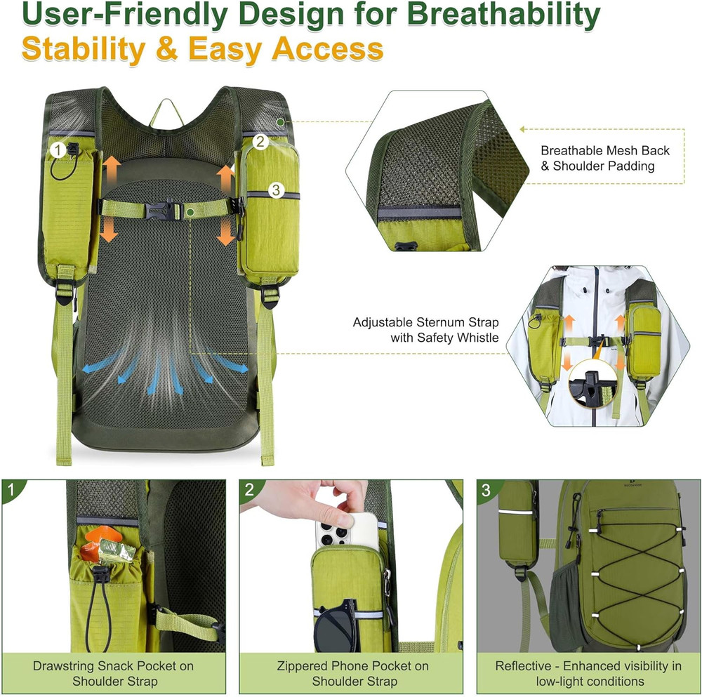 Hiking Backpack 15L Small Backpack Packable Day Pack Water Resistant Lightweight