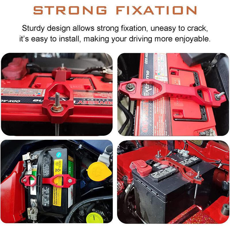 Red Heavy Duty Battery Hold Down Sets Tie Down Bracket With J Hook