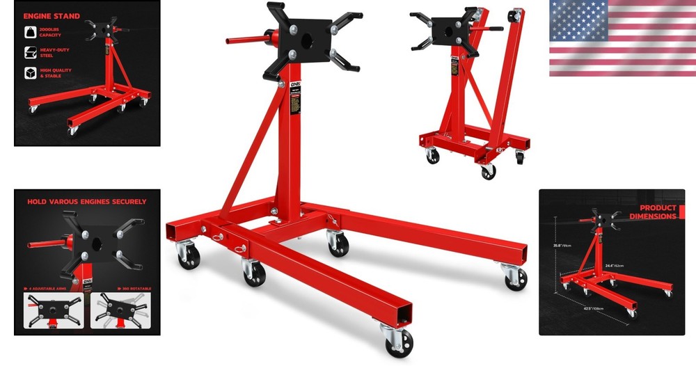 Foldable 2000LB Engine Motor Stand with 360° Rotation & 6 Casters for Mobility