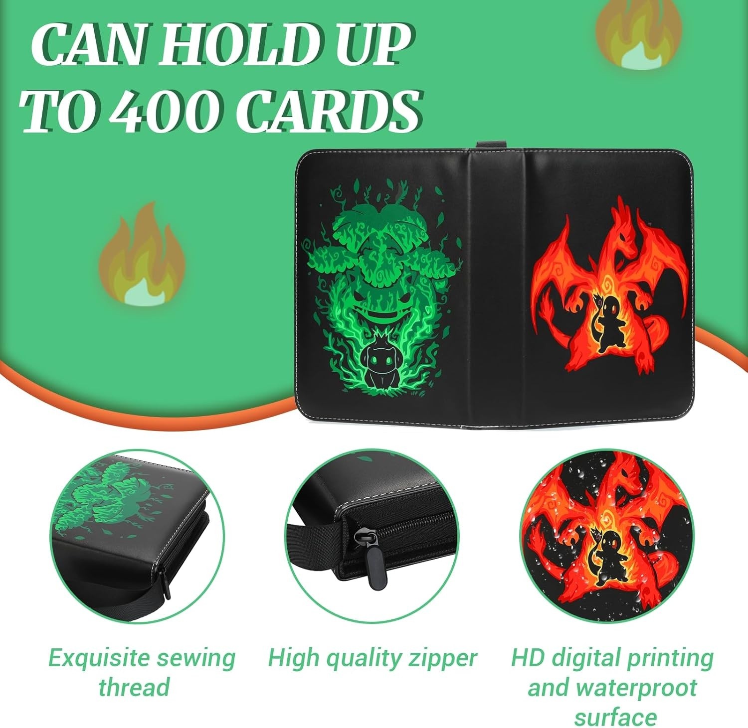 TCG Card Binder Compatible with Pokemon Cards 400 Cards 50 Removable Sleeves