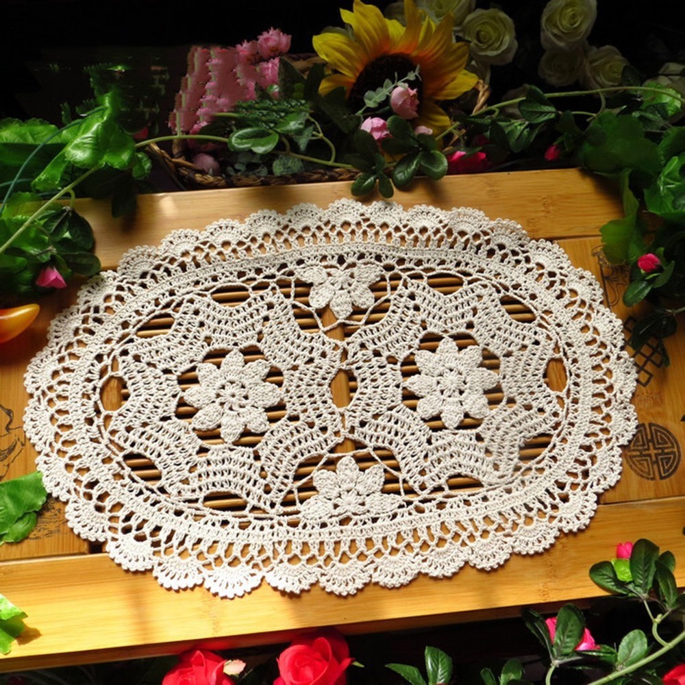 Oval Table Mat Crocheted Placemat Decorative Coaster Option For Table Setting