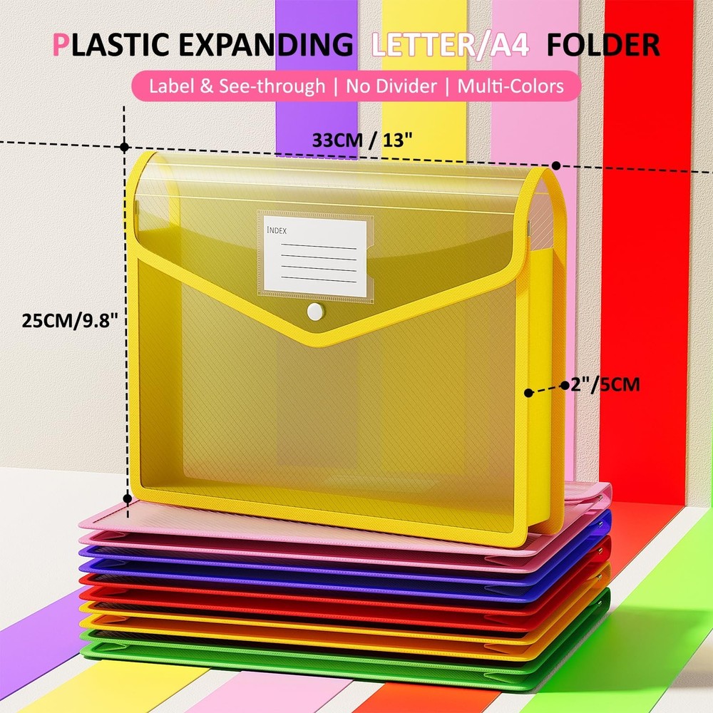 ThinkTex Plastic Expanding File Folders, Transparent Envelopes with Snap Clos...