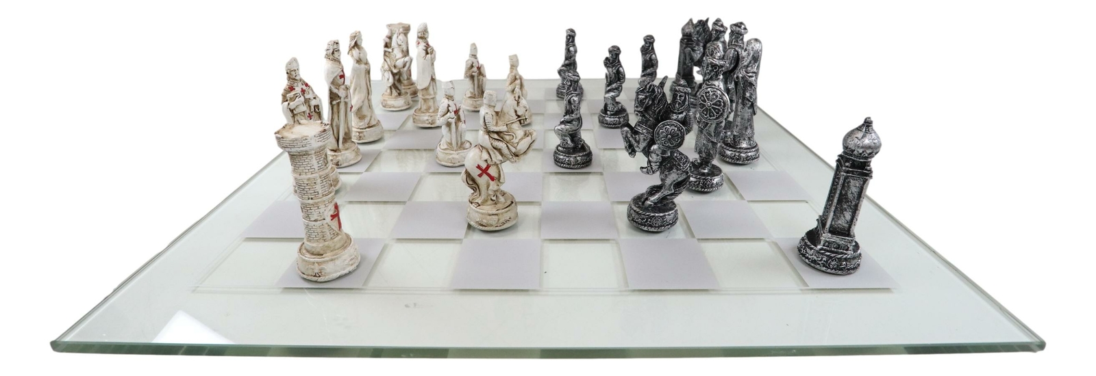 Ebros Crusader Christian Kingdom VS Ottoman Empire Chess Pieces Glass Board Set