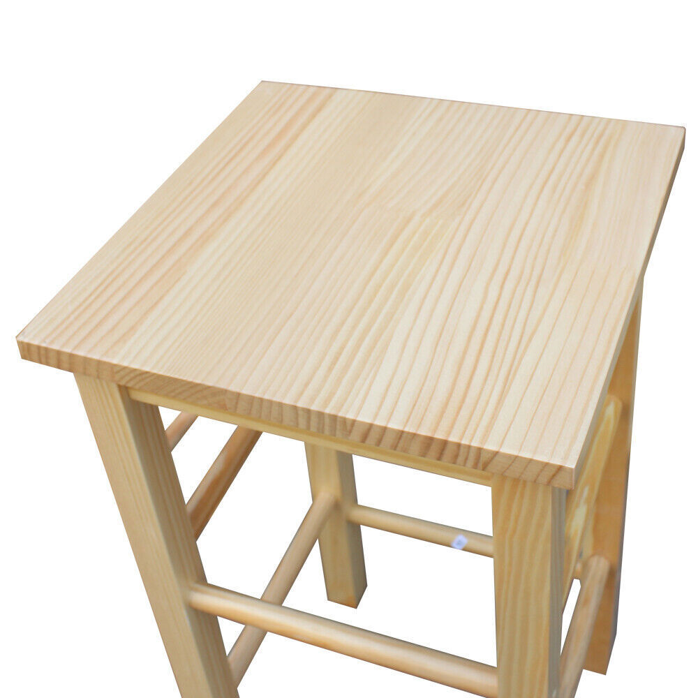 Kitchen Square Solid Wood Folding Rolling Dining Cart with 2 Free Stools Natural