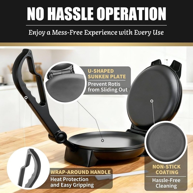 Electric Roti Maker Non Stick U-Shaped Plate Temperature Control Fast Heating US