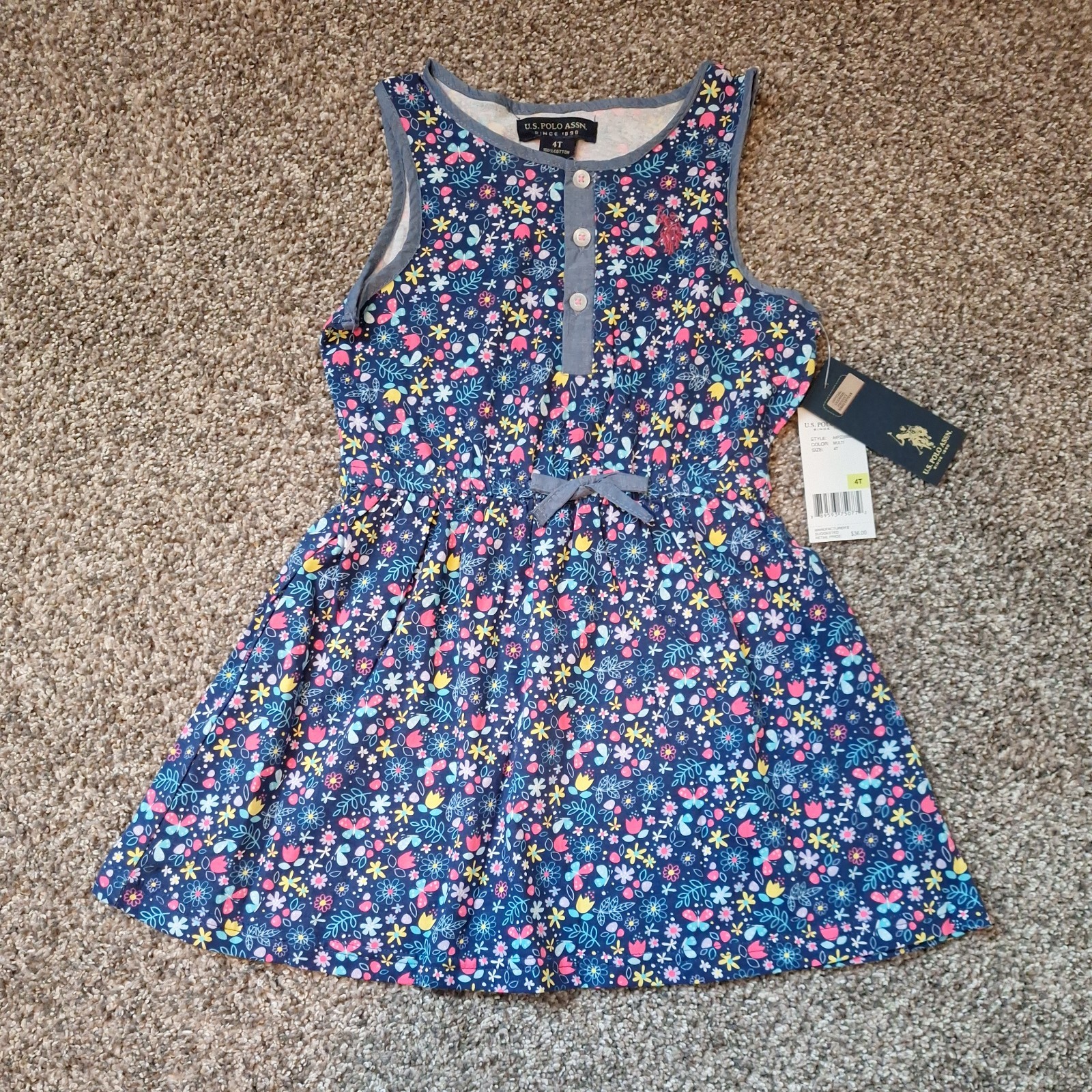 NWT US Polo Assn Girls Floral Sleeveless Skater Dress - Size 4T Cotton