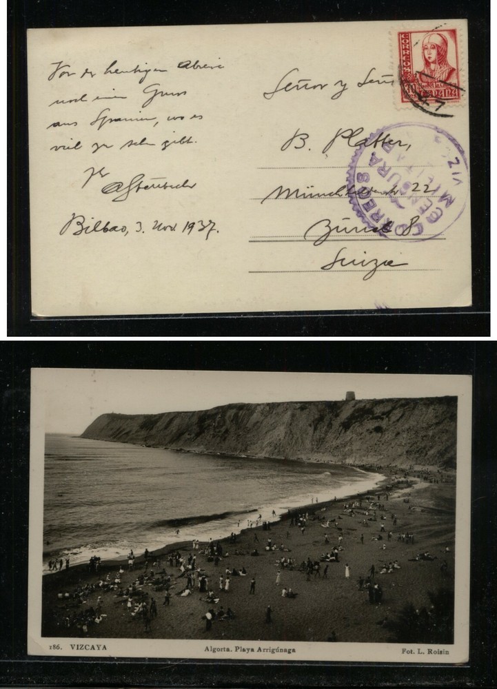 Spain  post  card  to  Switzerland ,  censor  mark        KL1208
