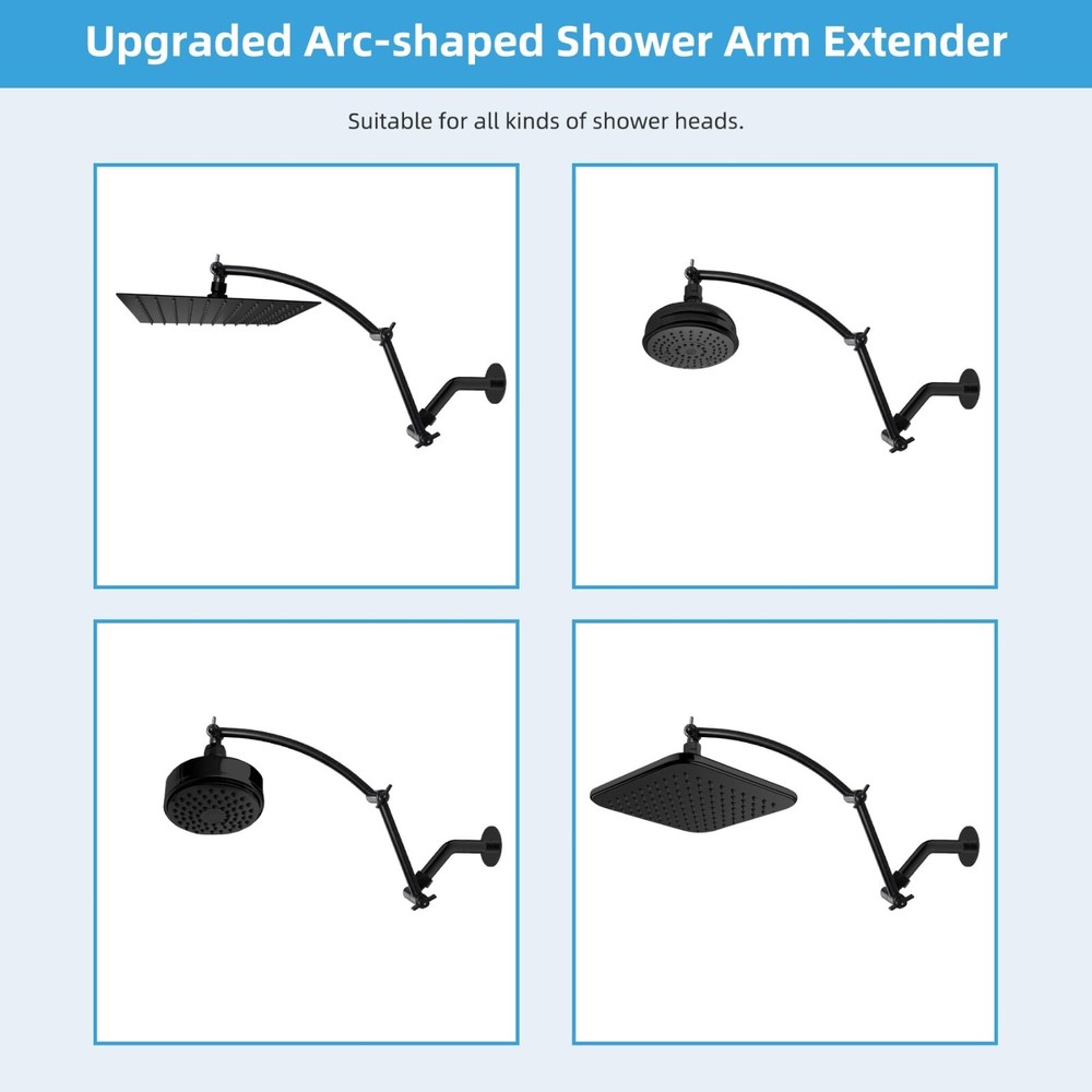 All Metal 16'' Shower Head Extension Arm Solid Brass Angle Adjustable Shower Arm