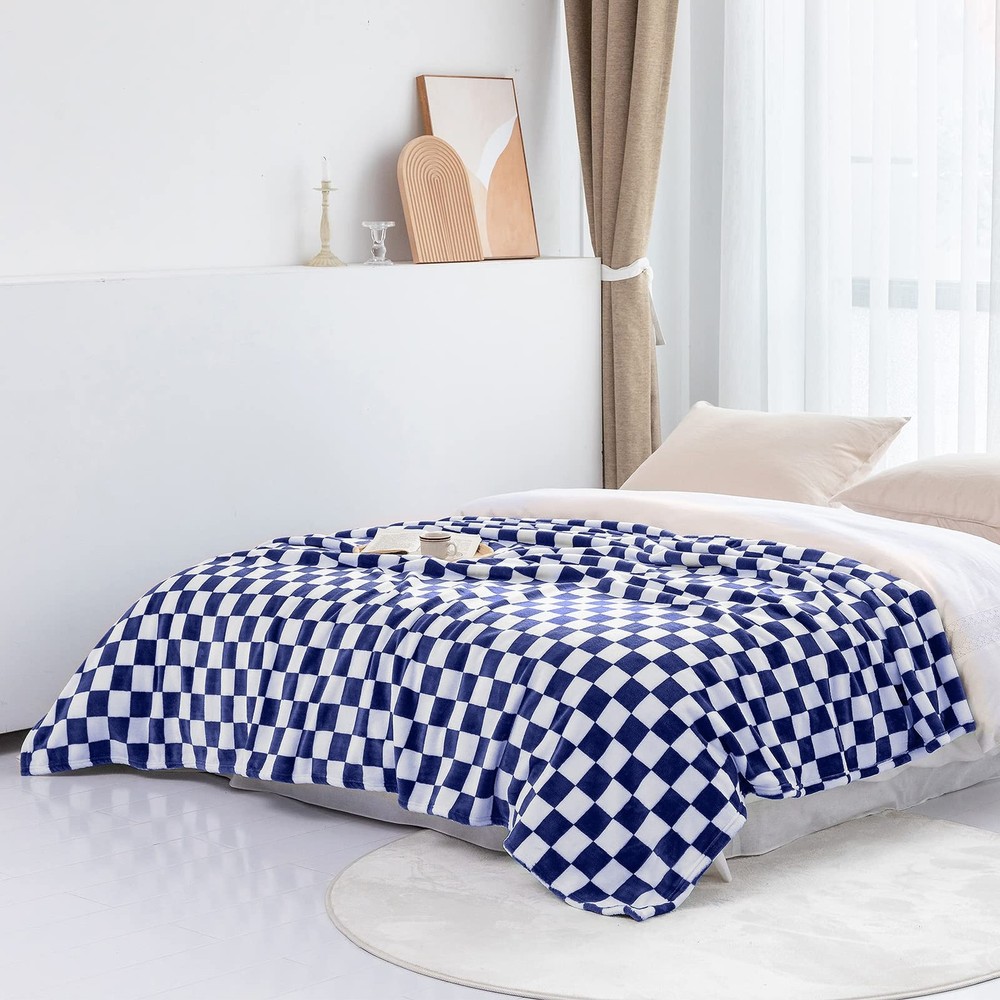 LOMAO Throw Blankets Flannel Blanket with Checkerboard Grid Pattern Soft Thro...