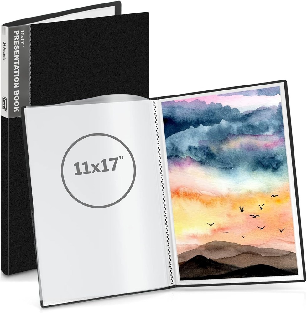 11X17 Binder with Sleeves (Black), 24 Pockets Display Large Folder wit