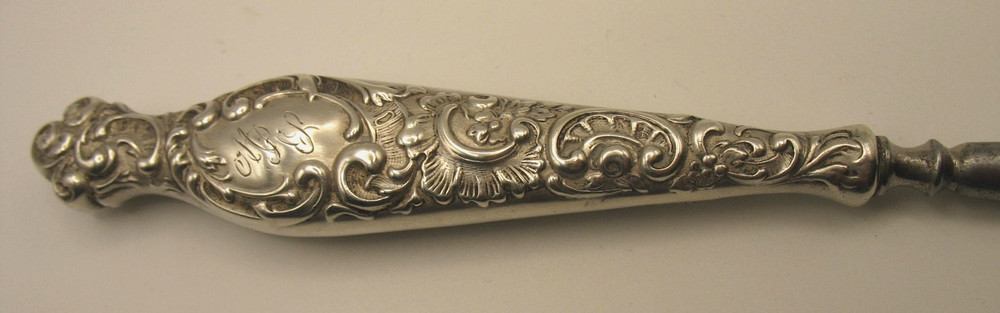 ANTIQUE STERLING SILVER BUTTON HOOK, MONOGRAMED