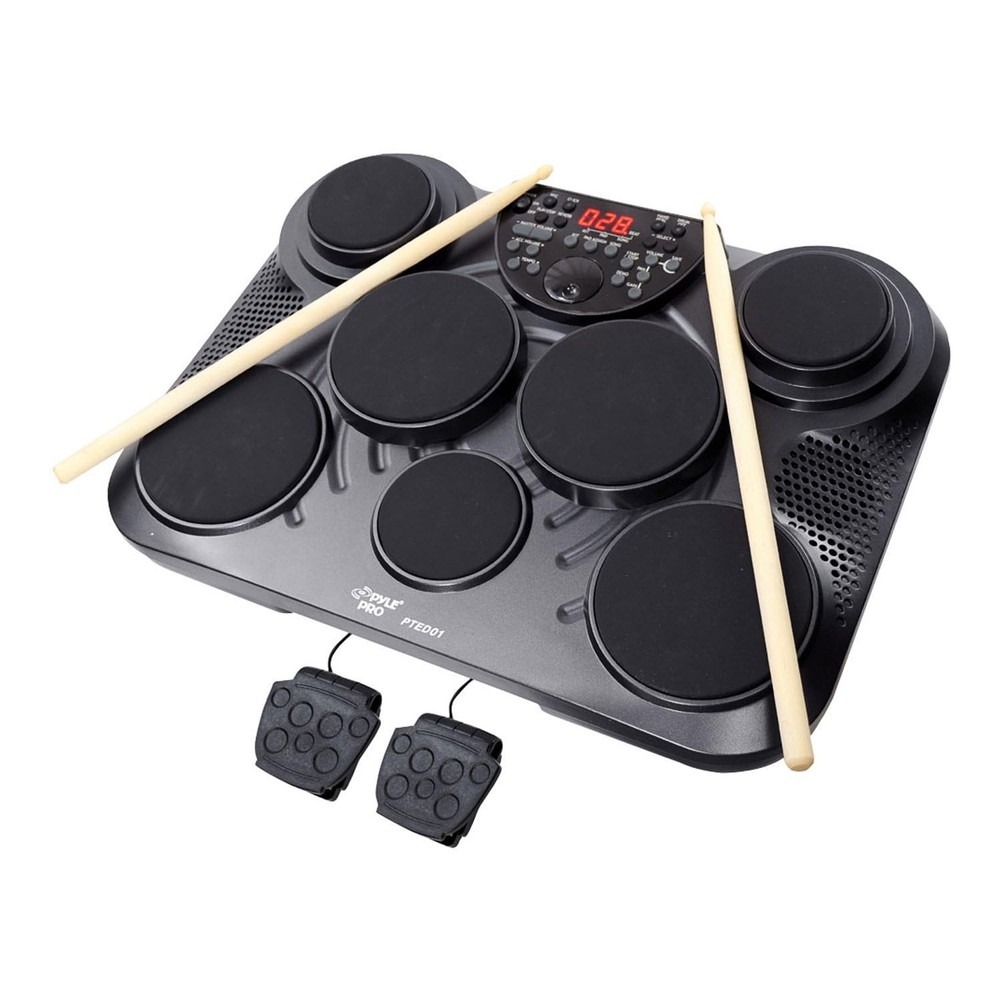 Pyle Electronic Tabletop Digital Drum Set, Compact Portable Drum Pad Kit w/ 8