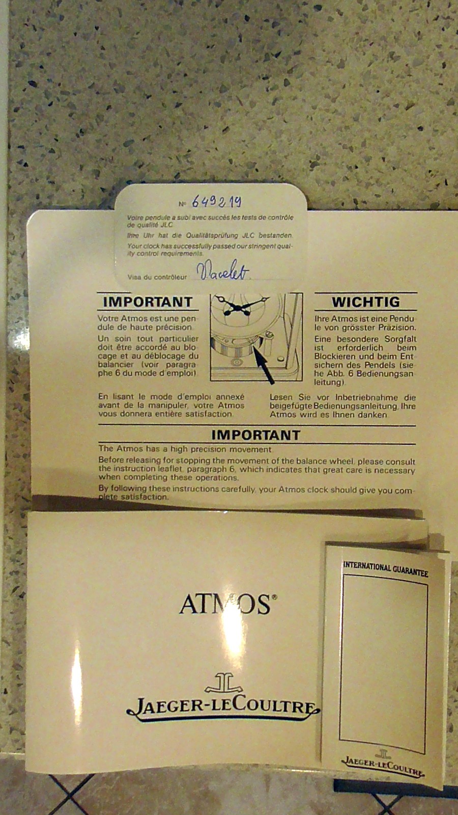 Jaeger LeCoultre 13-Jewel Movement 540 Swiss Mantel Clock Serial Number #649219