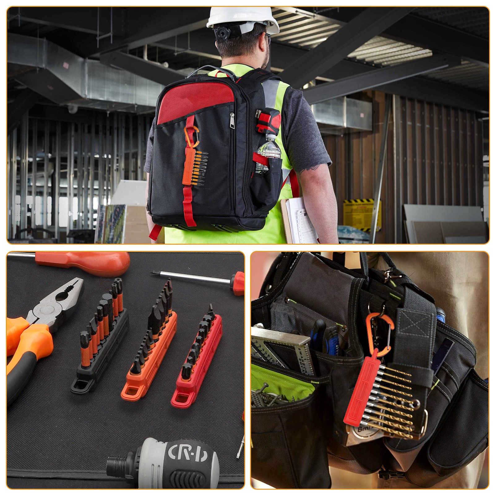 3pcs 1/4" Hex Screwdriver Bit Organizer Holder with Carabiner 10-Hole Bit Holder