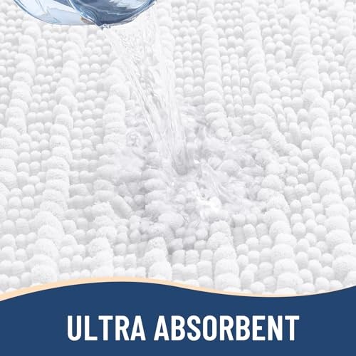 Luxury Chenille Bathroom Rug Mat, Extra Soft Thick 24" x 16" Rectangular White