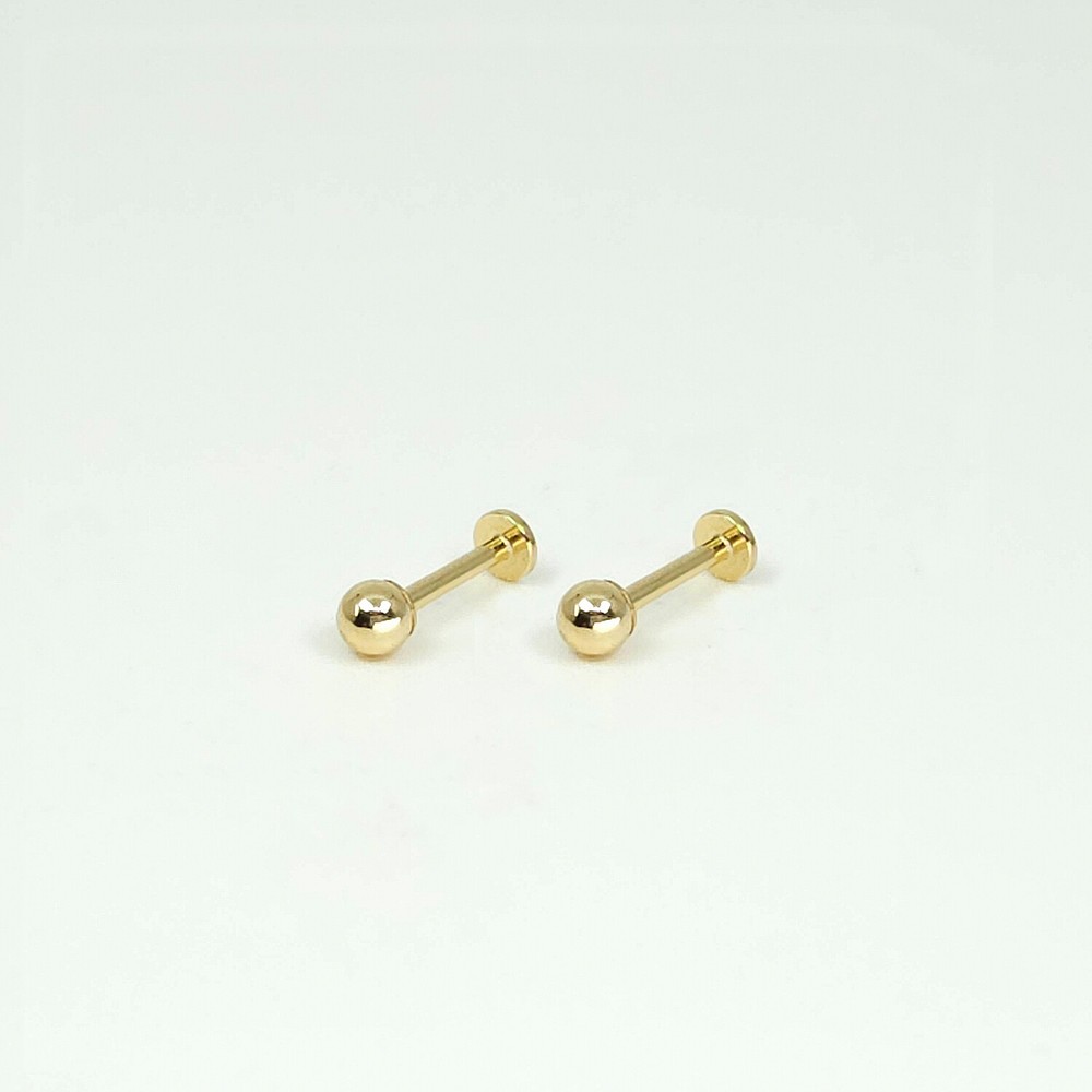 14K Solid Gold Tiny 3mm Ball Internally Threaded Labret Stud Earring(18Gauge)