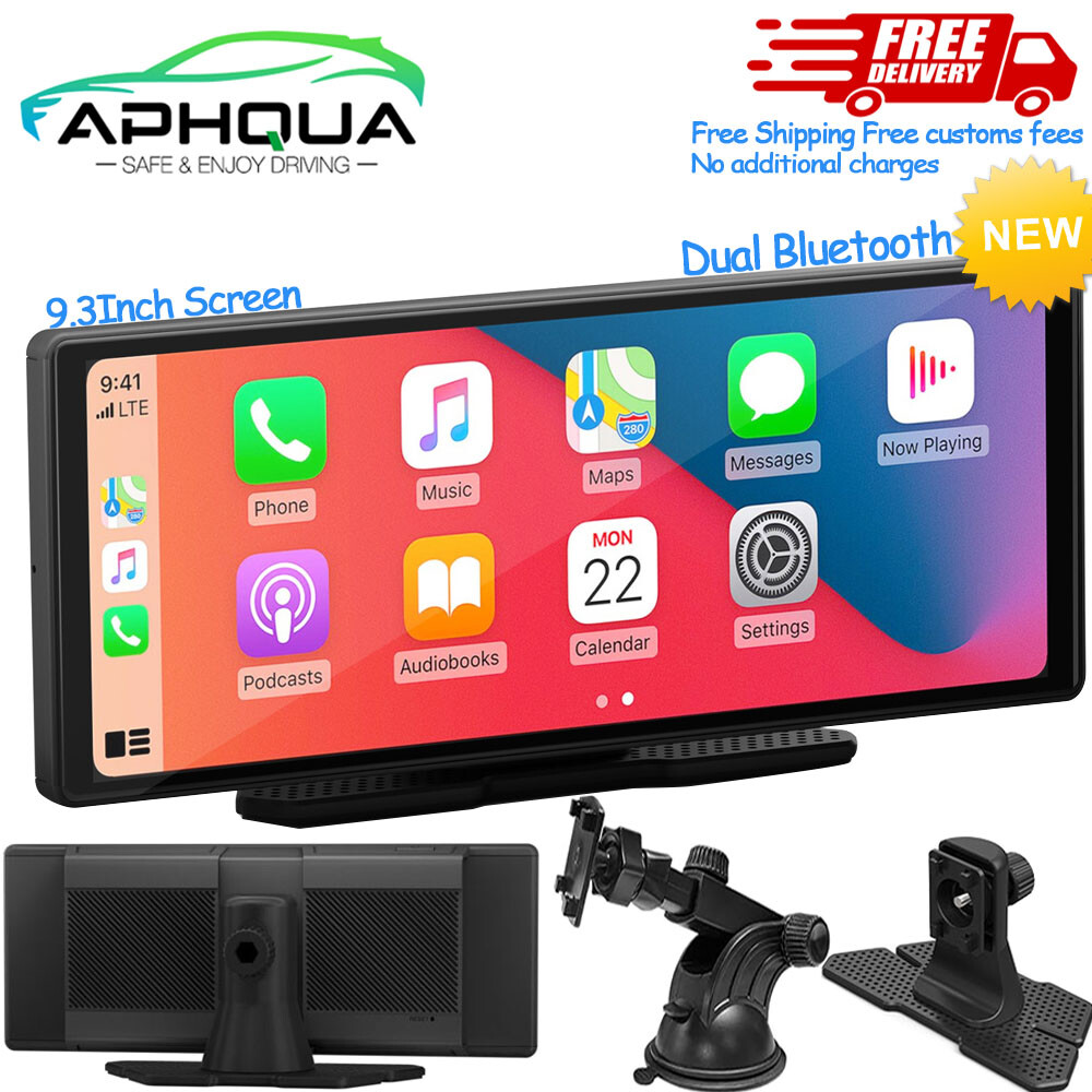 APHQUA 9.3Inch Portable Bluetooth Car Stereo Wireless Apple Carplay Android Auto