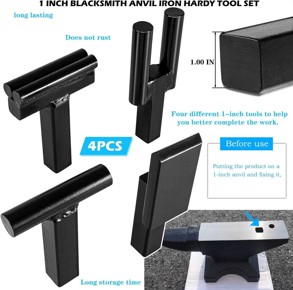 1 inch Blacksmith Anvil Hardy Hole Tools Set Blacksmithing Forging Tool (4PCS)