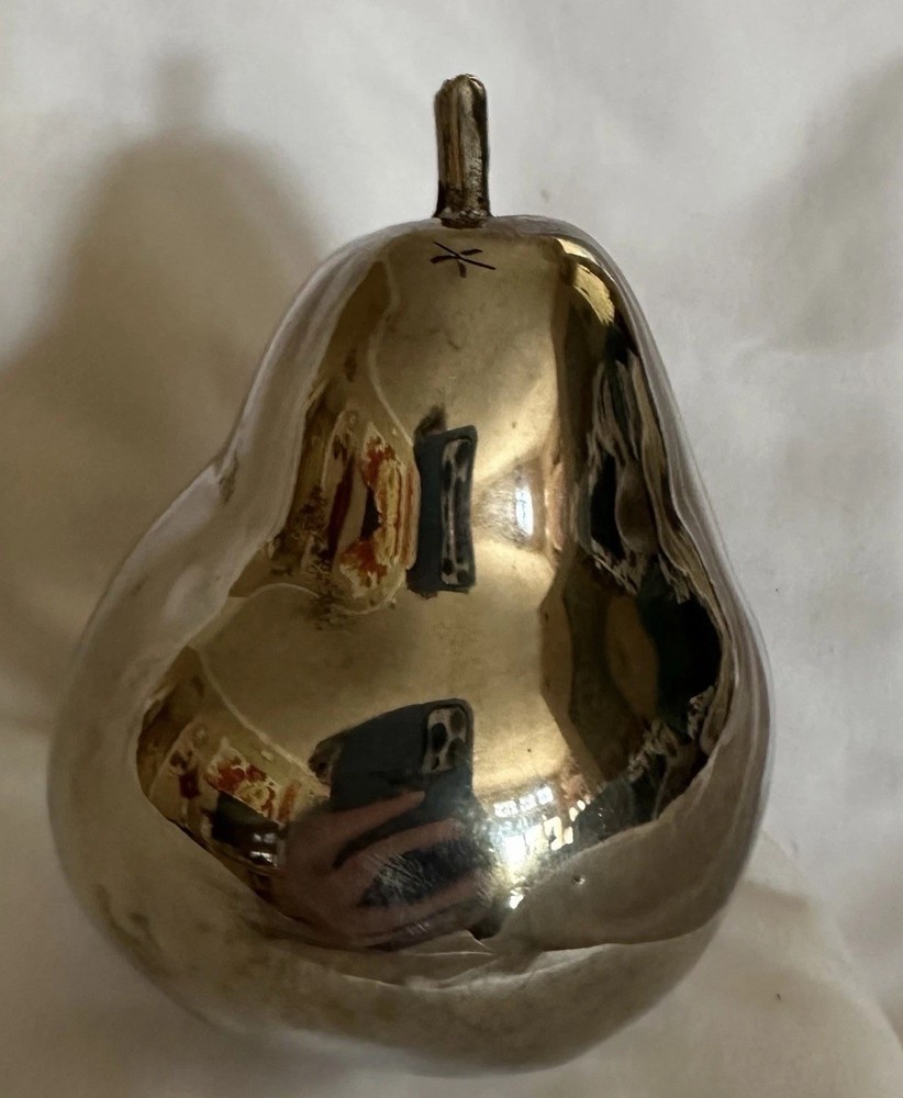 Vintage Silver-plated Pear Sculpture Casted From Real Fruit MCM Decor 4”