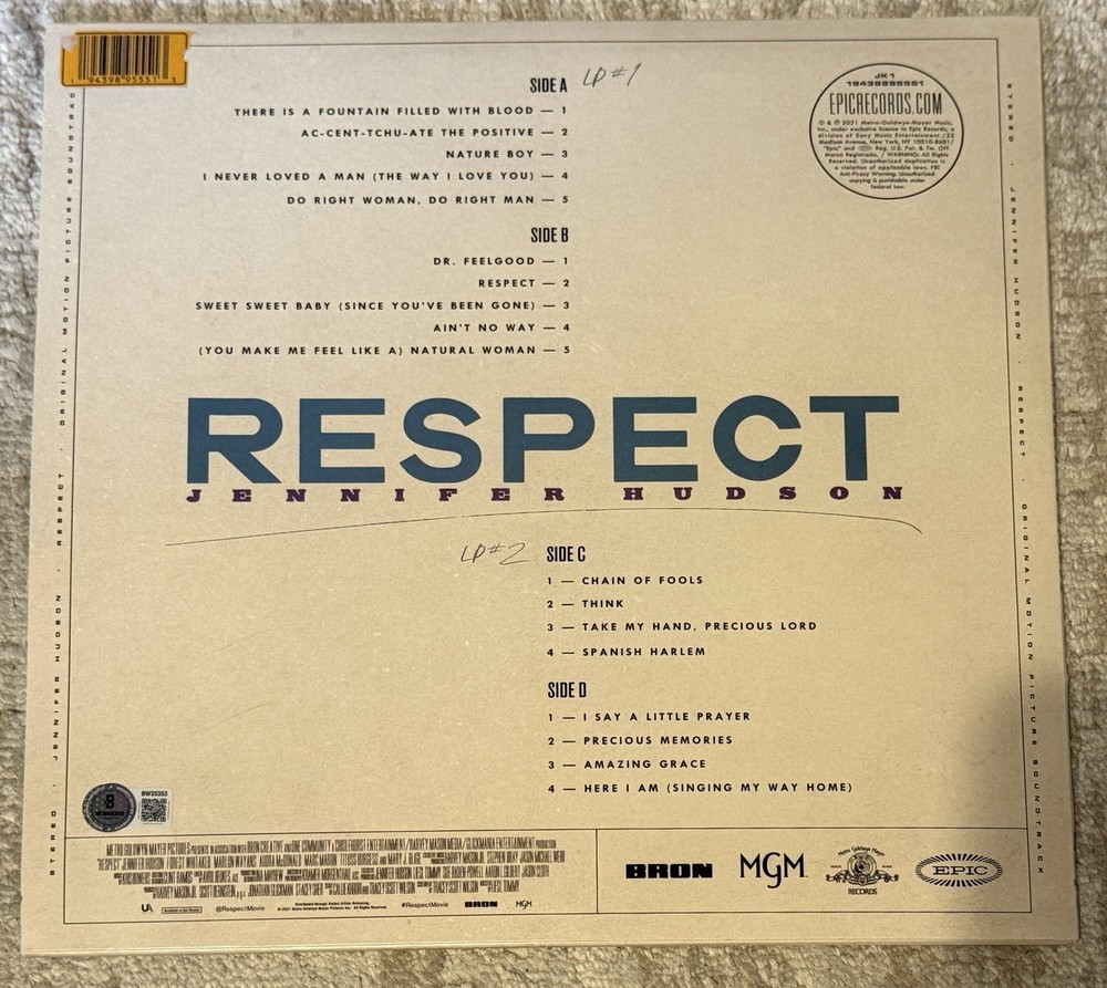 JENNIFER HUDSON SIGNED RESPECT SOUNDTRACK VINYL ARETHA FRANKLIN - BECKETT COA
