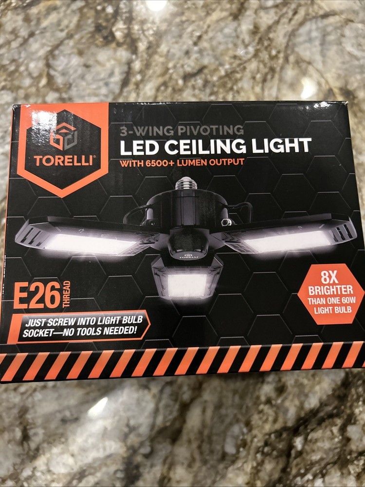Torelli 3-wing LED CEILING LIGHT With 6500+ Lumen Output, Garage / Work Light
