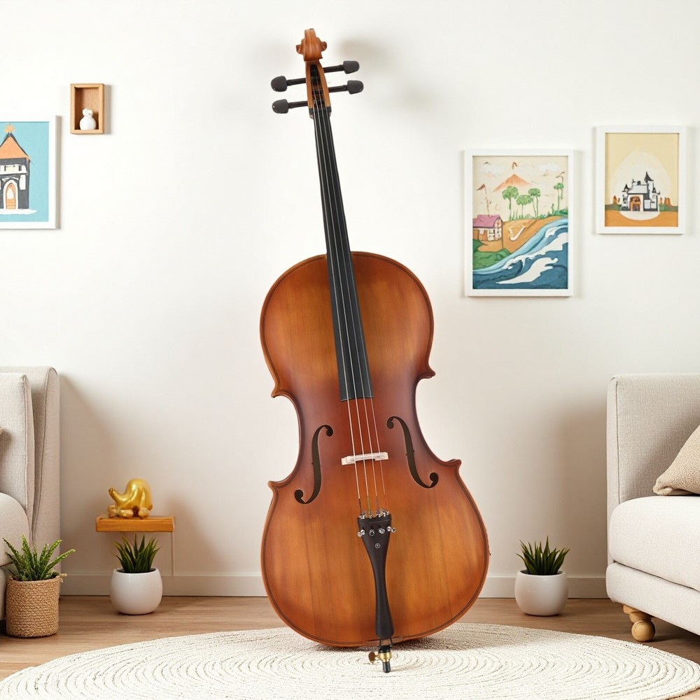 4/4 Full Size Solid Spruce Top Beginner Acoustic Cello Set - Bag Antiqued Bow