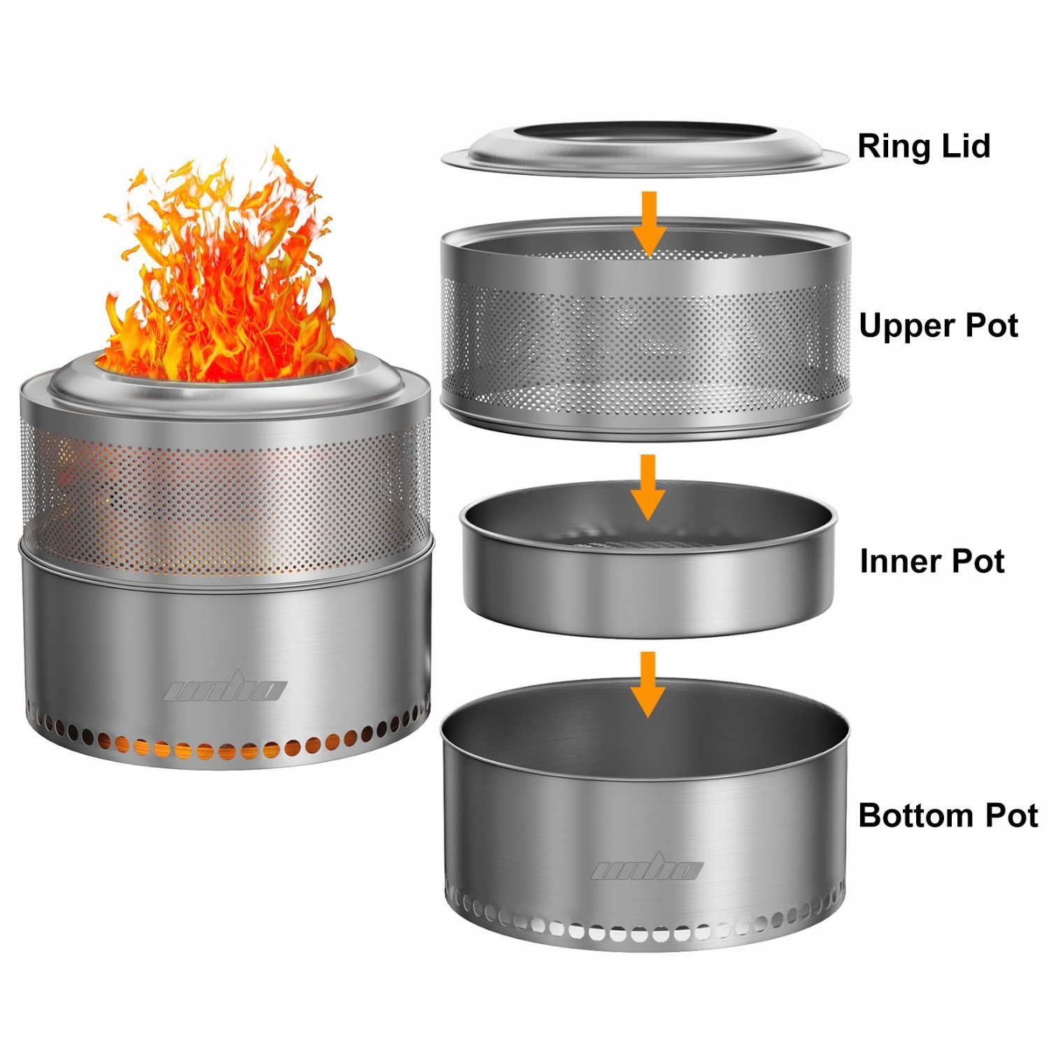 4-6 People 20'' Smokeless Fire Pit Wood Burning Portable Stainless Steel Outdoor