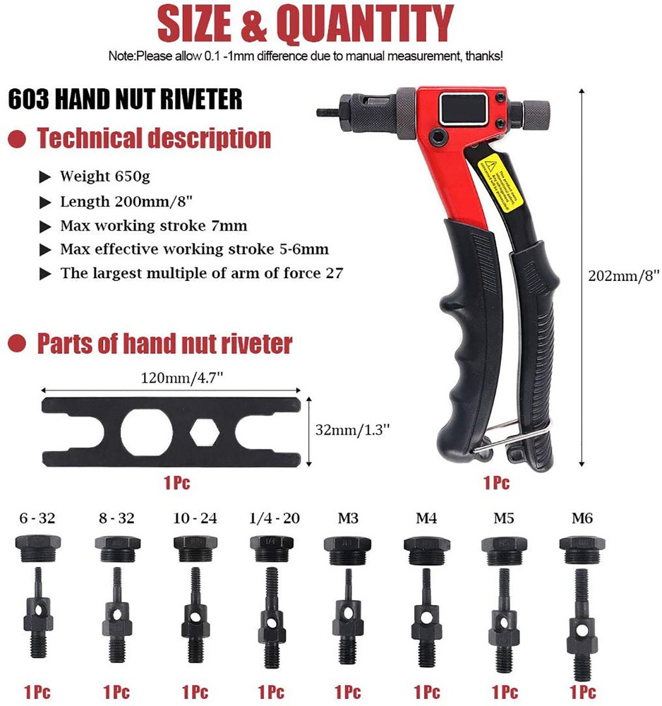 Rivet Gun Kit Rivnut Thread Setting Tool Nut Setter NutSert Metric SAE Riveting