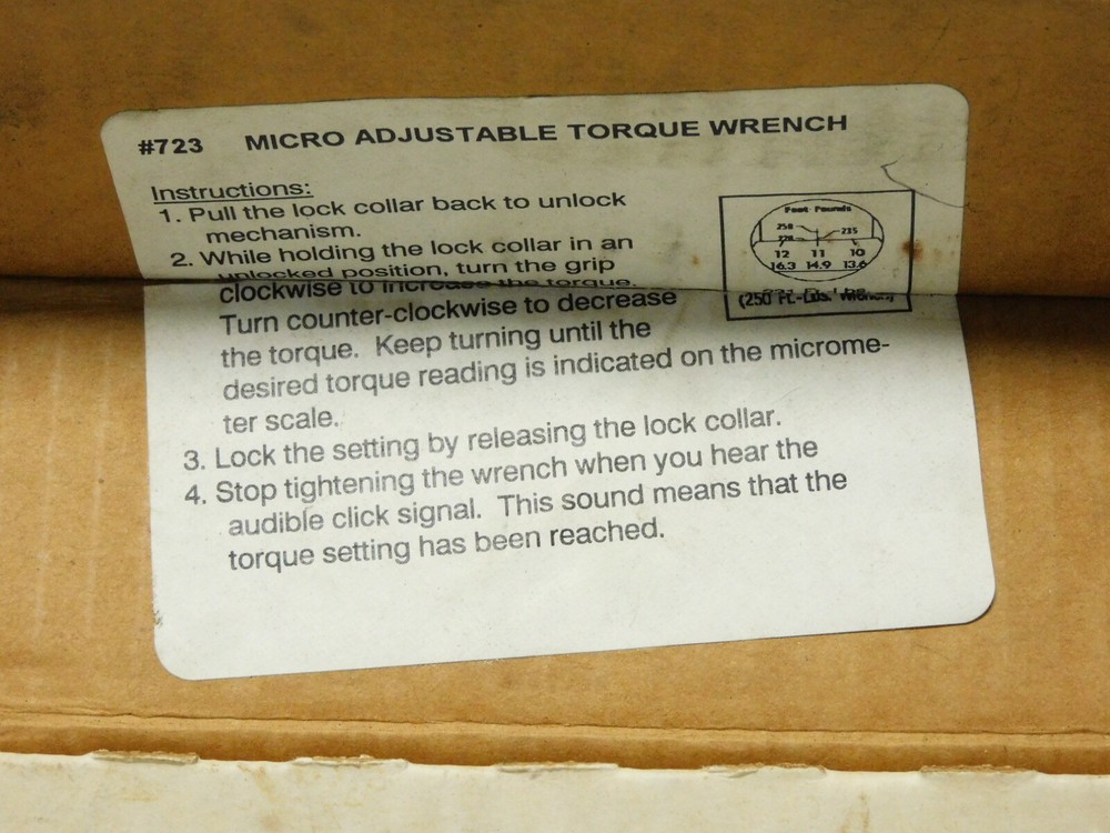 Vintage Cal-van Tools Micro Adjustable Torque Wrench No. AZ723